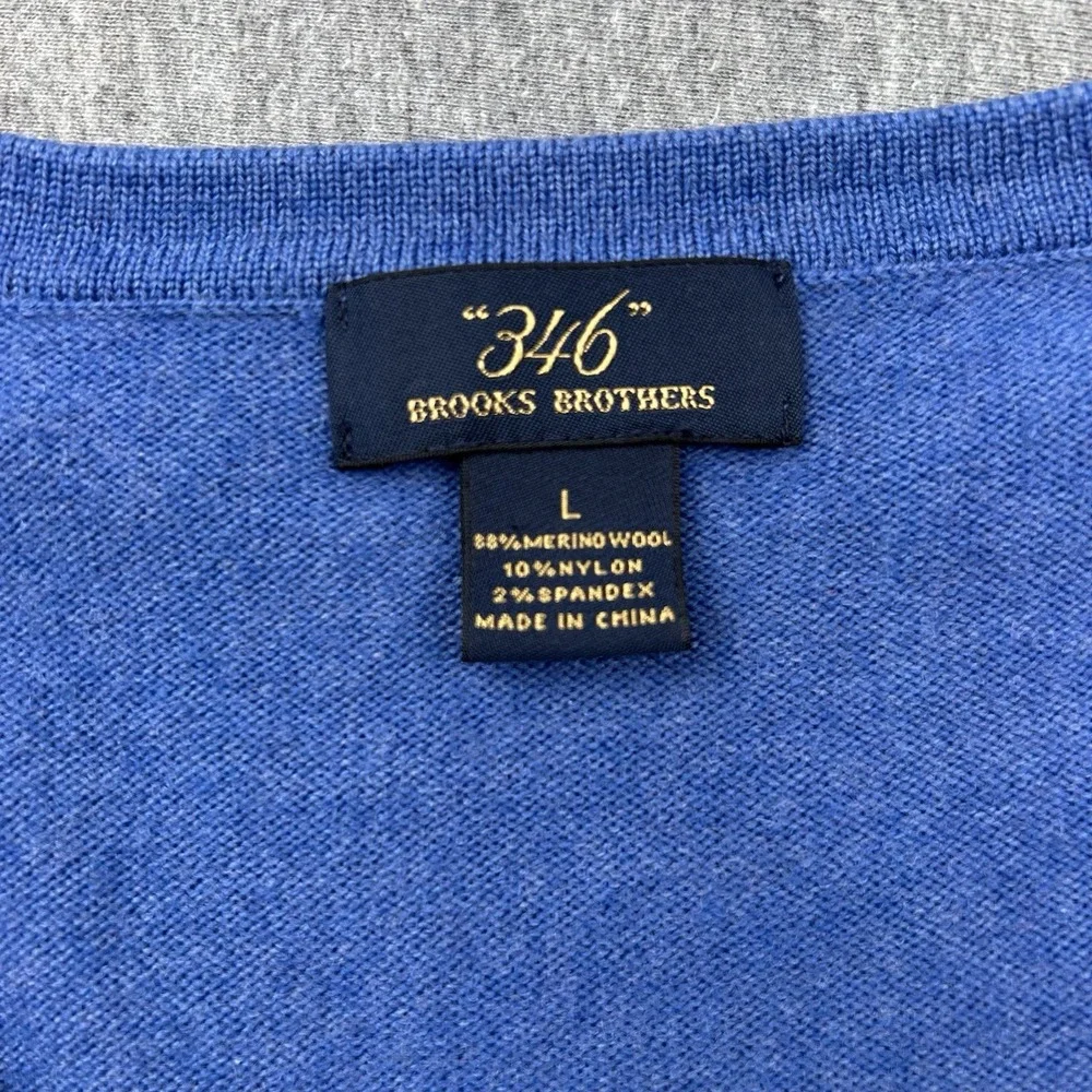 Brooks Brothers 346 Merino Wool Blend Mens Large Blue VNeck Sweater Long Sleeve - Picture 4 of 11